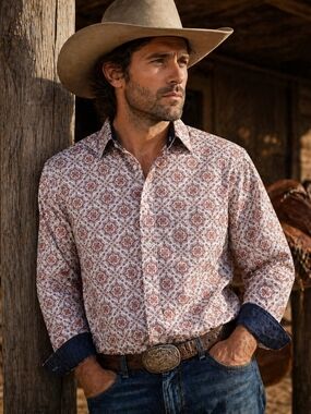 Cody James Men's XL Western Long Sleeve Button Down Shirt Medallion Stretch